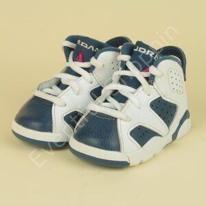 Air Jordan 6 Retro Athletic Shoes Toddler Size 4C White Blue Olympic DV3606 164